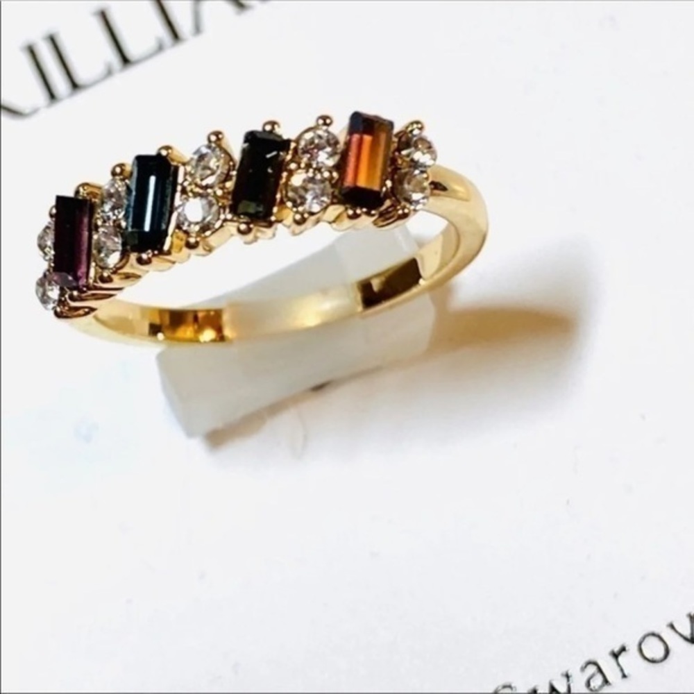 Beautiful Multi-color Stone Gold-Tone Ring with Swarovski Crystals - Picture 8 of 10